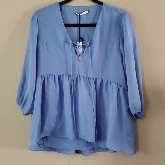 Three Eighty Two Tops - Three Eighty Two Babydoll Laced Neck Top Sz S